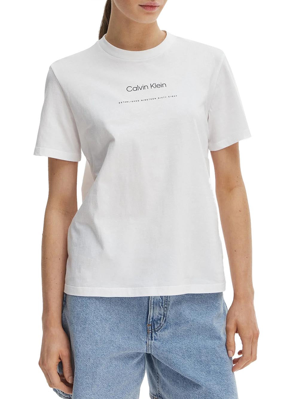 CALVIN2 2USCITA T-Shirt Calvin Klein Logo Frontale Bianco