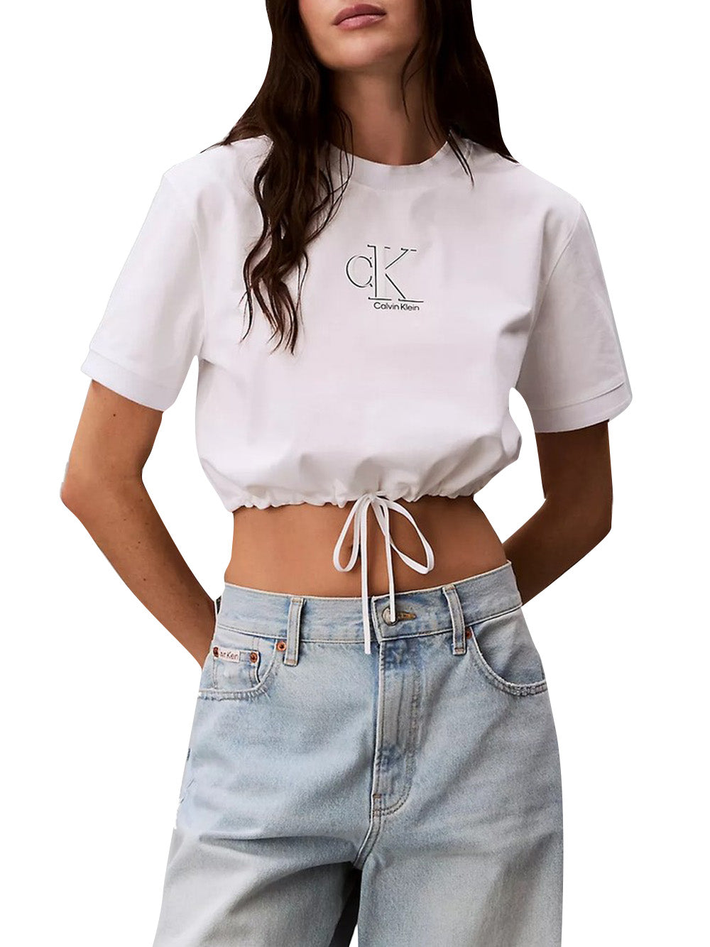 CALVIN2 2USCITA T-Shirt Calvin Klein Ss Cooling Jrsy Tie Waist Crop t Bianco