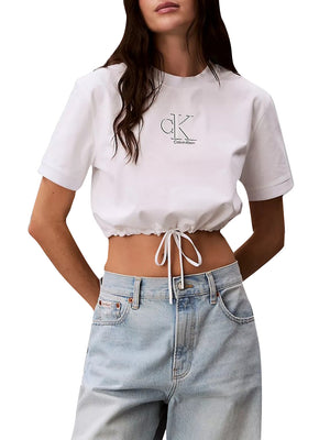CALVIN2 2USCITA T-Shirt Calvin Klein Ss Cooling Jrsy Tie Waist Crop t Bianco