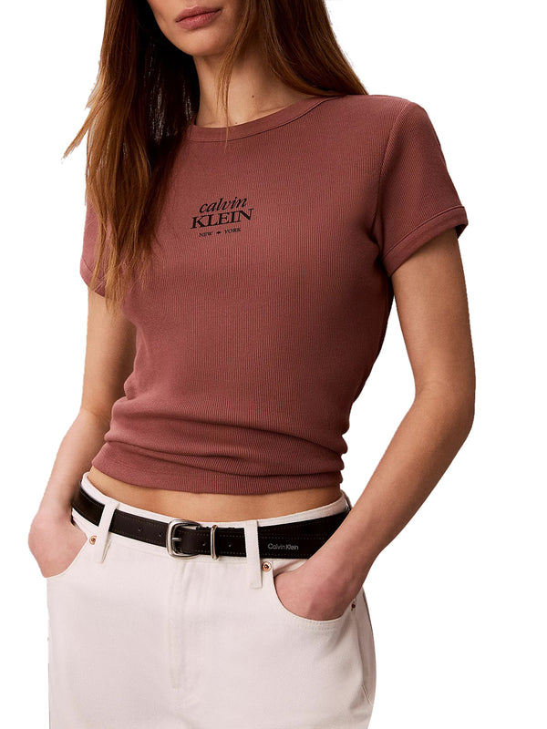 CALVIN2 2USCITA T-Shirt Calvin Klein Ss 2X2 Baby Rib Logo - Marrone