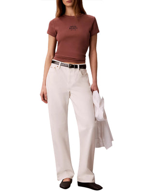 CALVIN2 2USCITA T-Shirt Calvin Klein Ss 2X2 Baby Rib Logo - Marrone