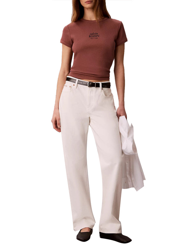 CALVIN2 2USCITA T-Shirt Calvin Klein Ss 2X2 Baby Rib Logo - Marrone