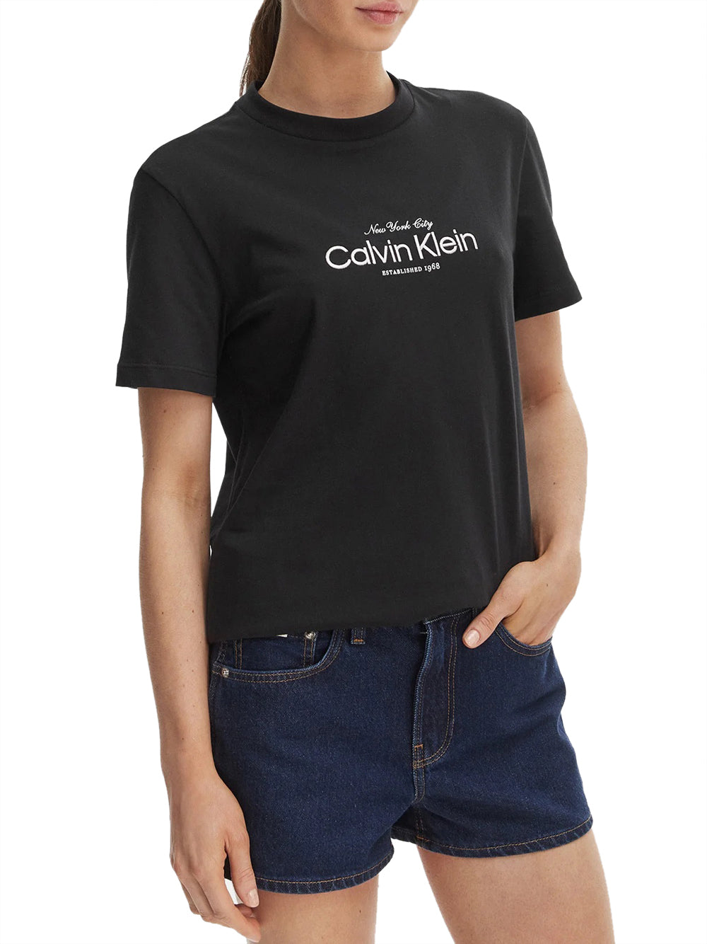 CALVIN2 2USCITA T-Shirt Calvin Klein Logo Frontale - Bianco
