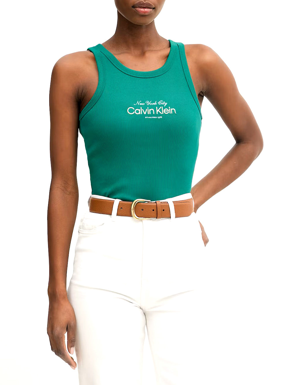 CALVIN2 2USCITA Canotta Calvin Klein In Cotone A Costine Slim - Verde