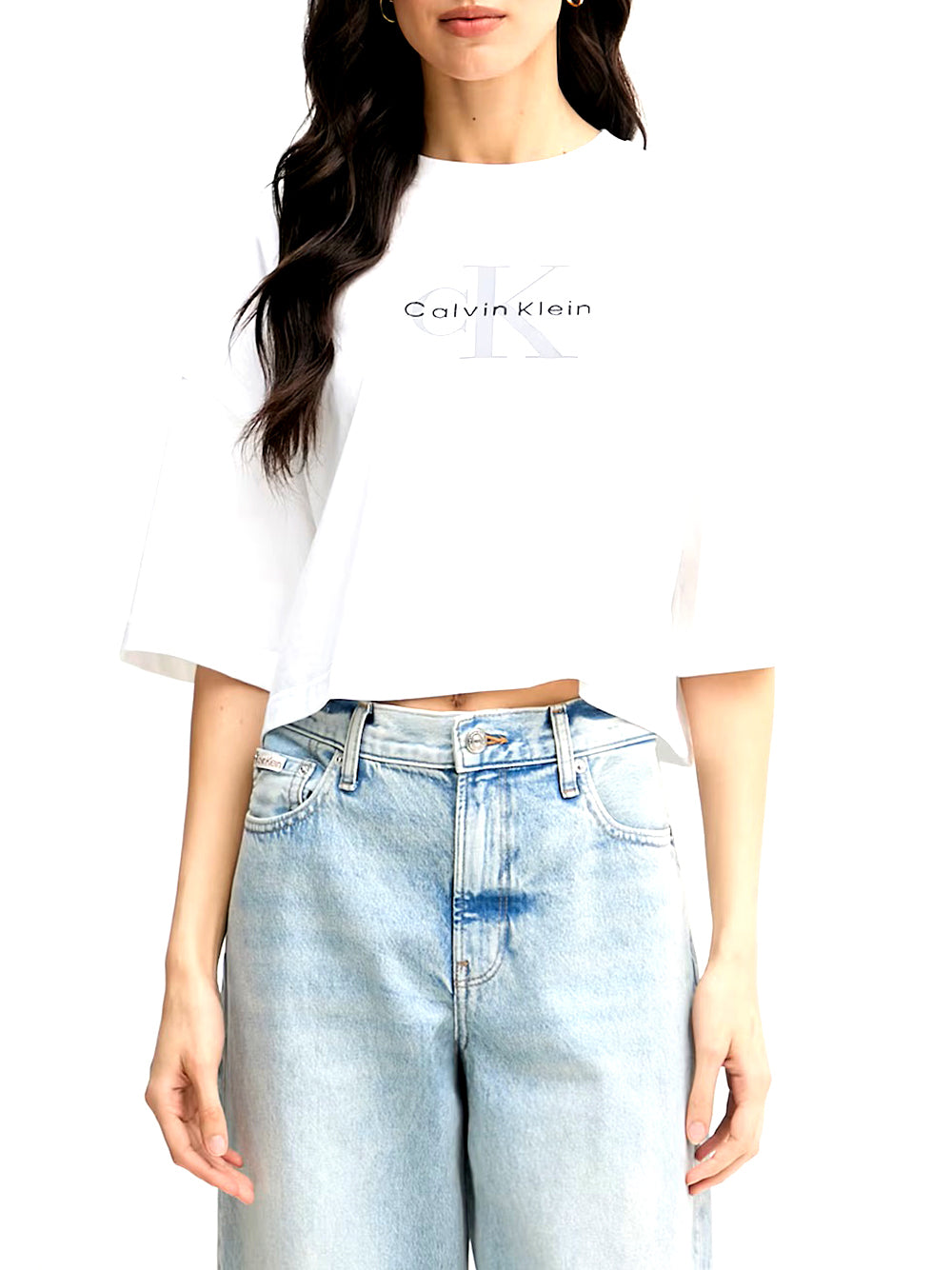 CALVIN2 2USCITA T-Shirt Calvin Klein Boxy Crop Monologo - Bianco