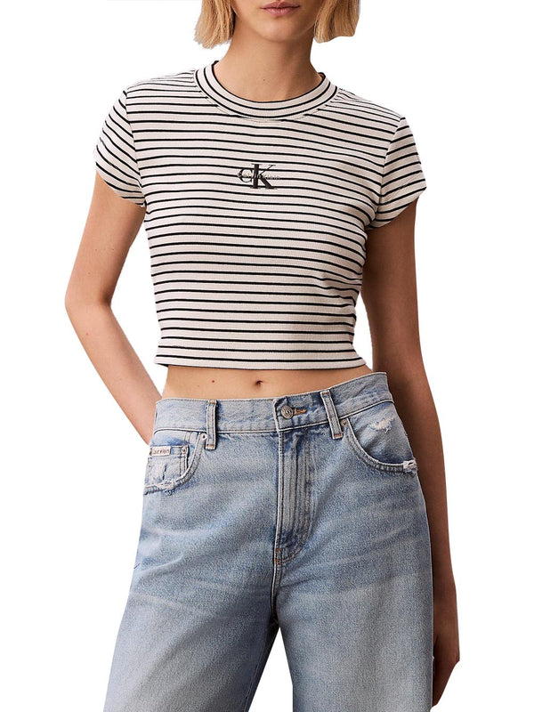 CALVIN2 2USCITA T-Shirt Calvin Klein Striped Monologo Bab Nero