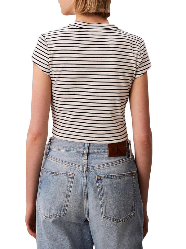 CALVIN2 2USCITA T-Shirt Calvin Klein Striped Monologo Bab Nero