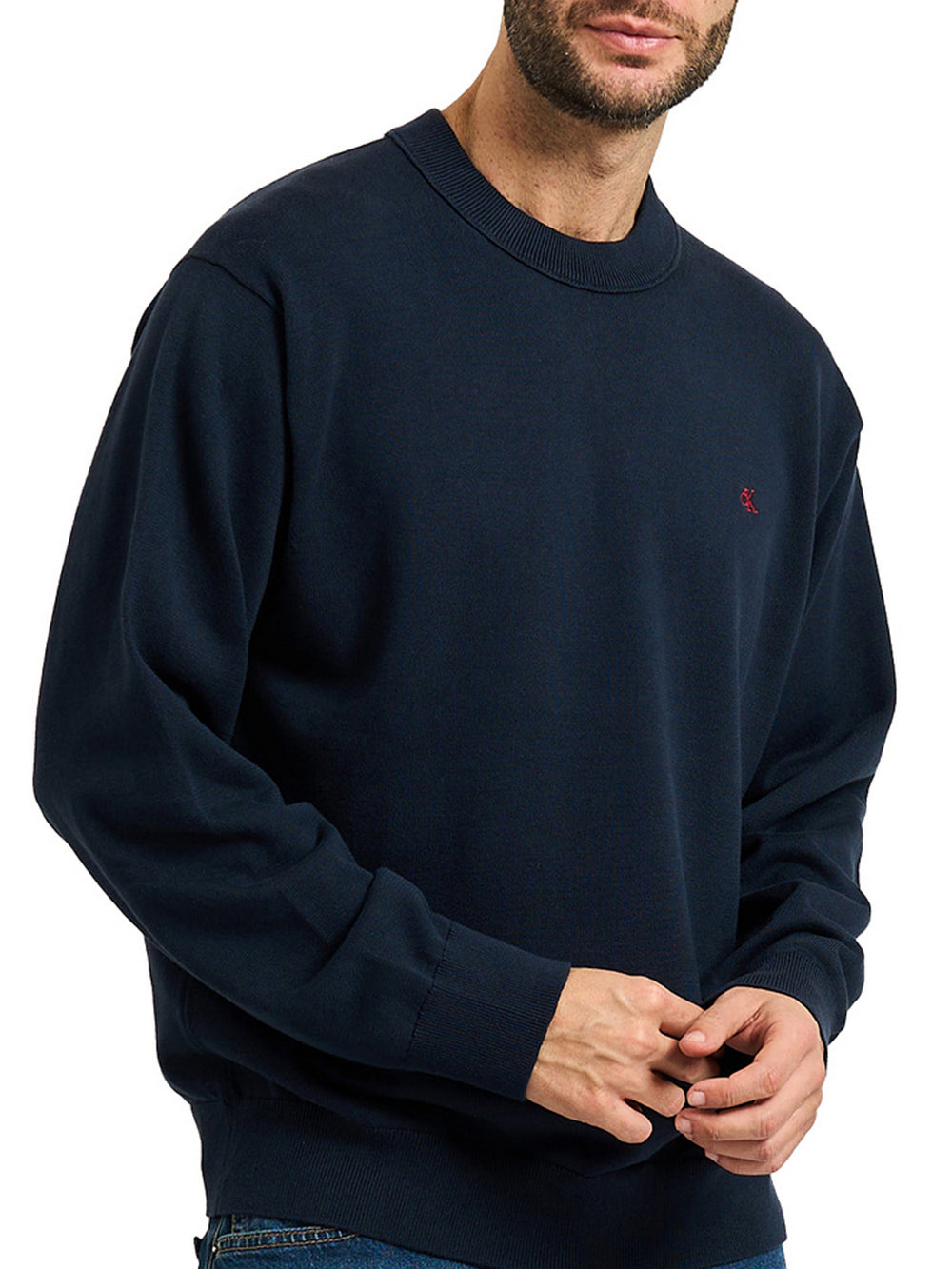 Calvin Klein Maglione Calvin Klein Con Monogramma Cotton Relaxed - Blu
