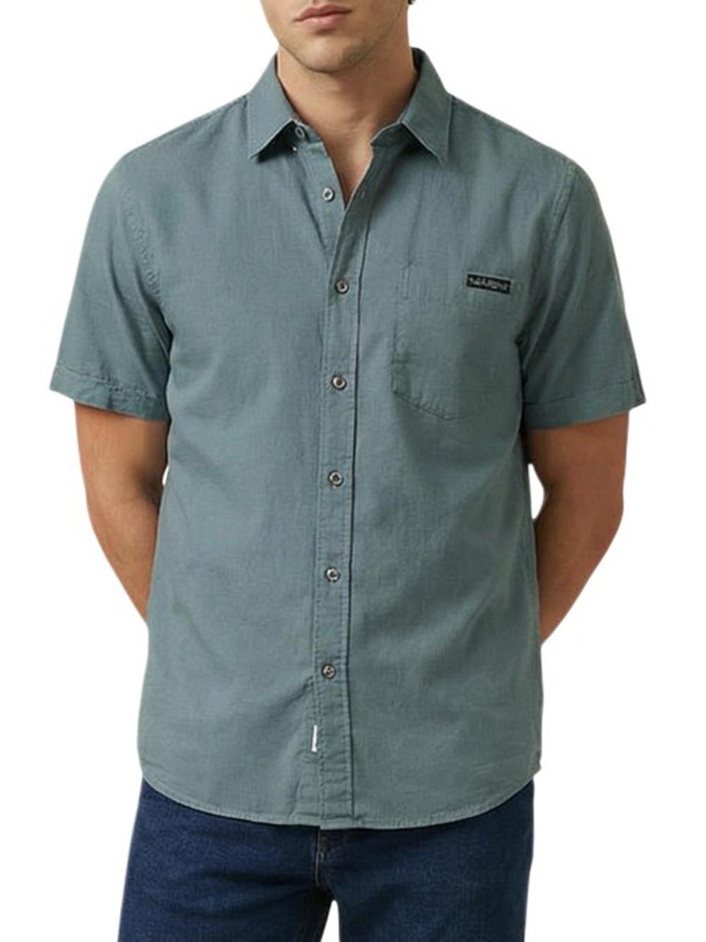 CALVIN2 2USCITA Camicia Calvin Klein Ss Solid Causal Line Petrolio