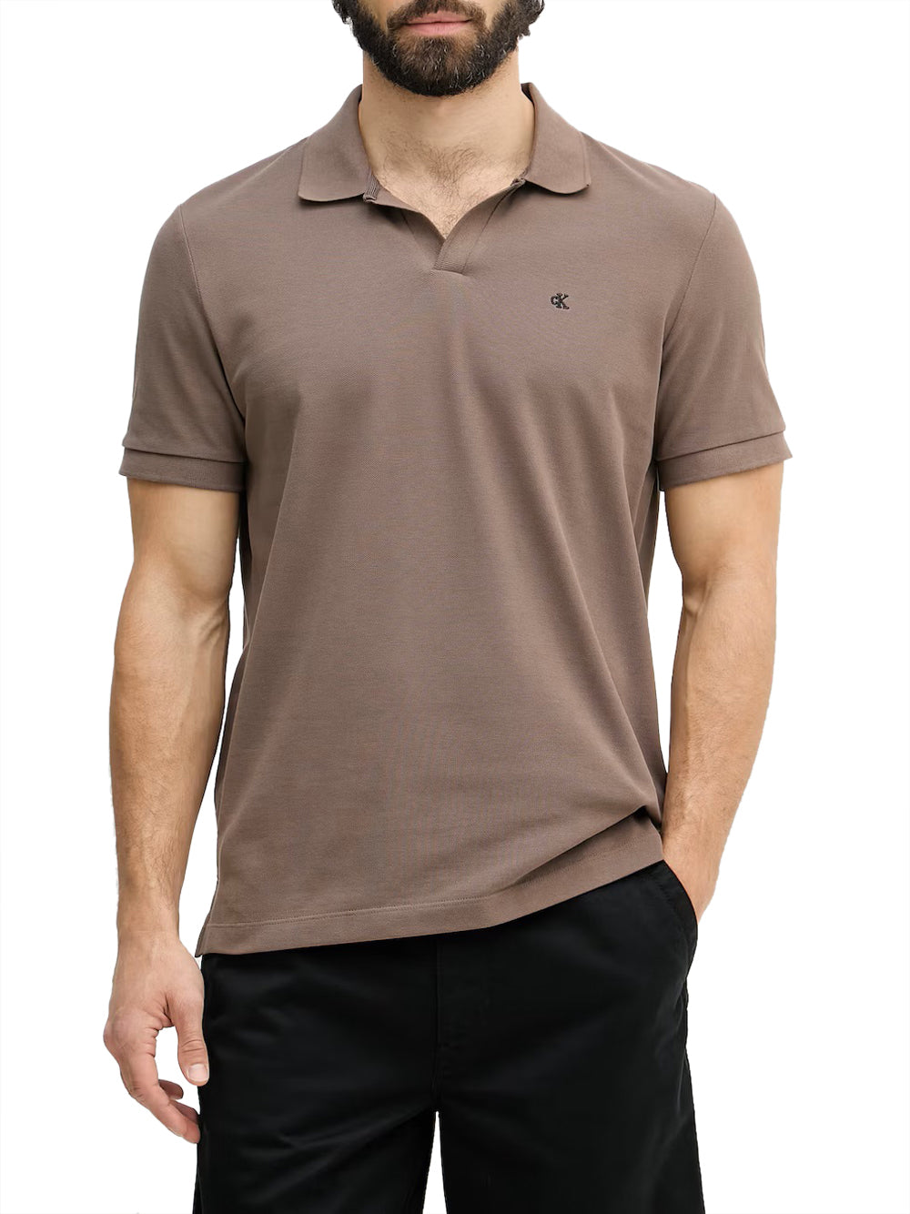 CALVIN2 2USCITA Polo Calvin Klein In Piqué Di Cotone Con Colletto Aperto Marrone