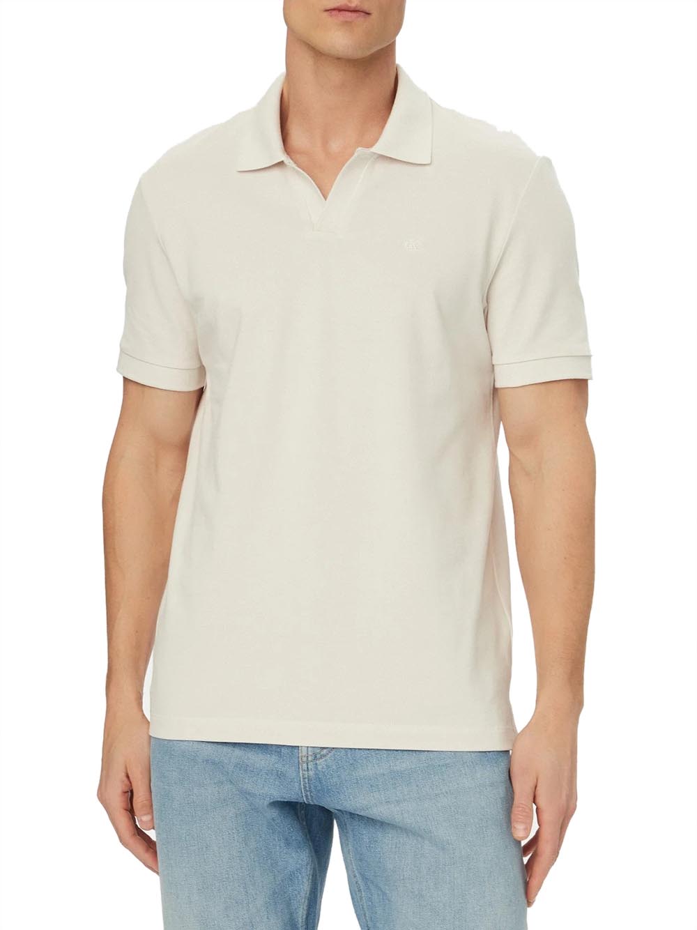 CALVIN2 2USCITA Polo Calvin Klein Ss Open Collar Casual White Sand