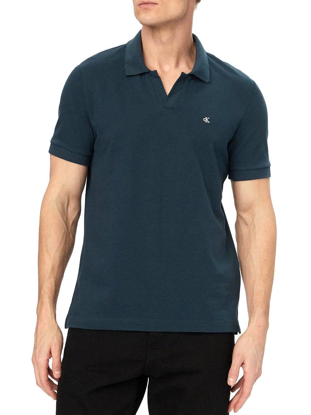 CALVIN2 2USCITA Polo Calvin Klein In Piqué Di Cotone Con Colletto Aperto Navy