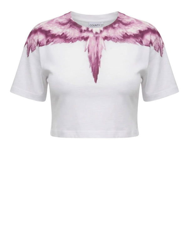COUNTY OF MILAN T-Shirt Crop Marcelo Burlon In Jersey - Bianco/Rosa