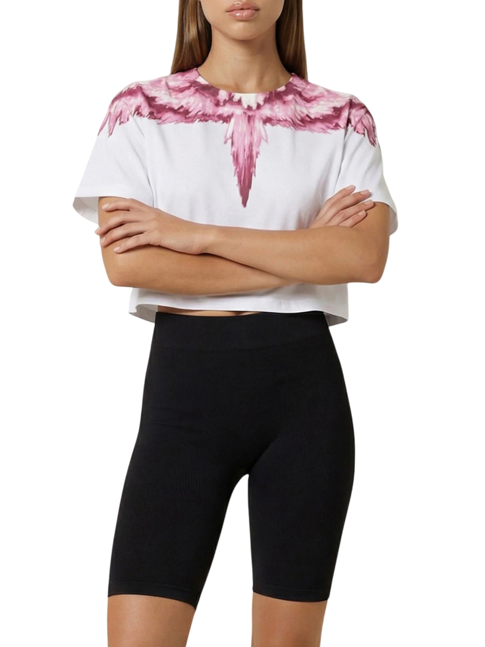 COUNTY OF MILAN T-Shirt Crop Marcelo Burlon In Jersey - Bianco/Rosa