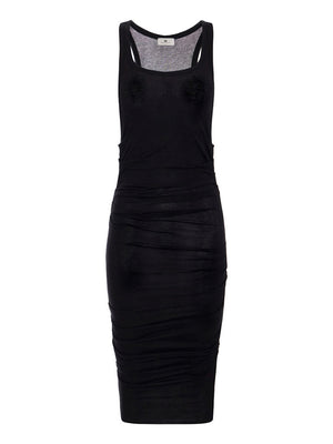 Elisabetta Franchi Abito Elisabetta Franchi In Jersey Leggero Con Logo Ricamato - Nero