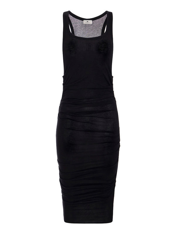 Elisabetta Franchi Abito Elisabetta Franchi In Jersey Leggero Con Logo Ricamato - Nero