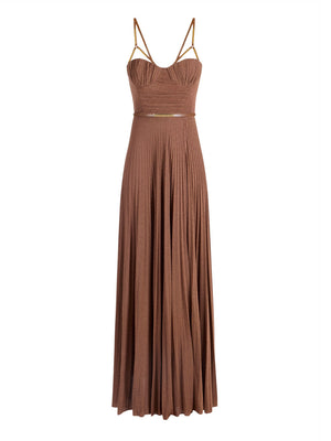 ELISABETTA FRANCHI 1USCITA Abito Elisabetta Franchi In Jersey Lamé Con Cintura - Cuoio