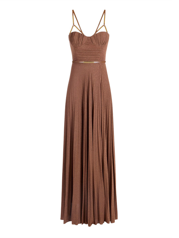 ELISABETTA FRANCHI 1USCITA Abito Elisabetta Franchi In Jersey Lamé Con Cintura - Cuoio