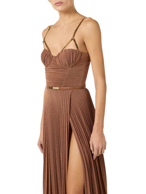 ELISABETTA FRANCHI 1USCITA Abito Elisabetta Franchi In Jersey Lamé Con Cintura - Cuoio