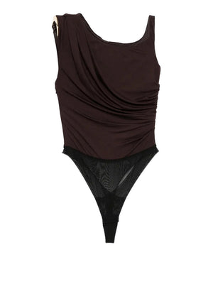 Elisabetta Franchi Body In Jersey Elisabetta Franchi Con Spalla Gioiello - Marrone Scuro