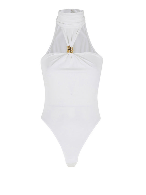 Elisabetta Franchi Body Elisabetta Franchi In Jersey Crêpe Con Dettaglio Gioiello - Avorio