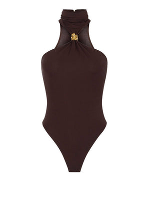 Elisabetta Franchi Body Elisabetta Franchi In Jersey Crêpe Con Dettaglio Gioiello - Marrone