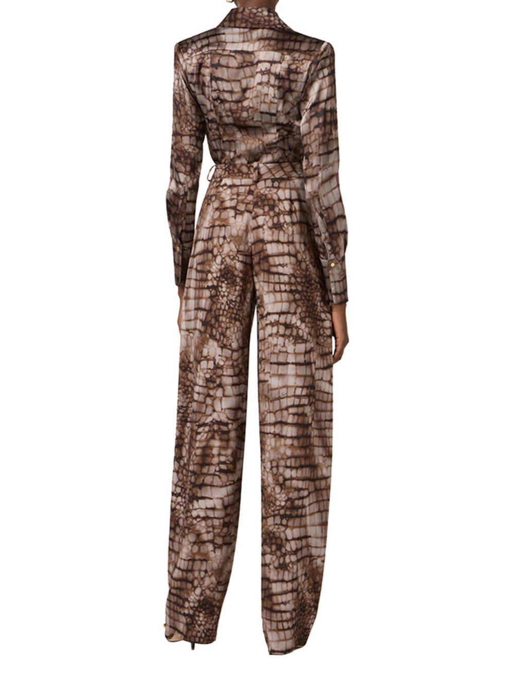 Elisabetta Franchi Camicia In Raso Elisabetta Franchi Con Stampa Alligatore - Cacao