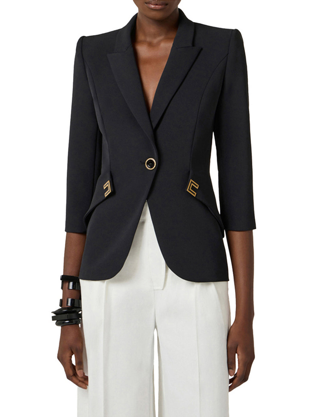 Elisabetta Franchi Giacca Elisabetta Franchi In Doppio Crêpe Stretch Con Dettagli Logo - Nero