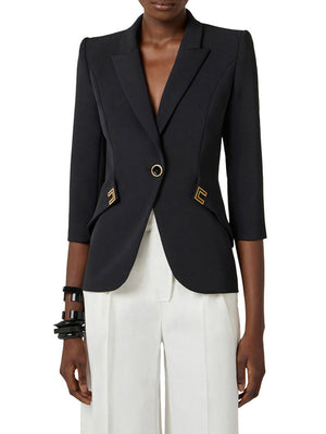 Elisabetta Franchi Giacca Elisabetta Franchi In Doppio Crêpe Stretch Con Dettagli Logo - Nero