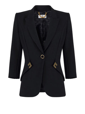 Elisabetta Franchi Giacca Elisabetta Franchi In Doppio Crêpe Stretch Con Dettagli Logo - Nero