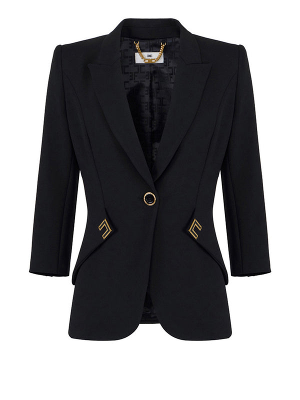 Elisabetta Franchi Giacca Elisabetta Franchi In Doppio Crêpe Stretch Con Dettagli Logo - Nero