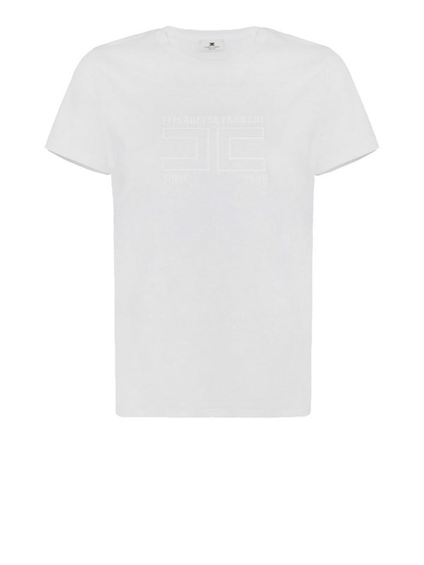Elisabetta Franchi T-shirt Elisabetta Franchi In Jersey Con Logo Ricamato - Gesso