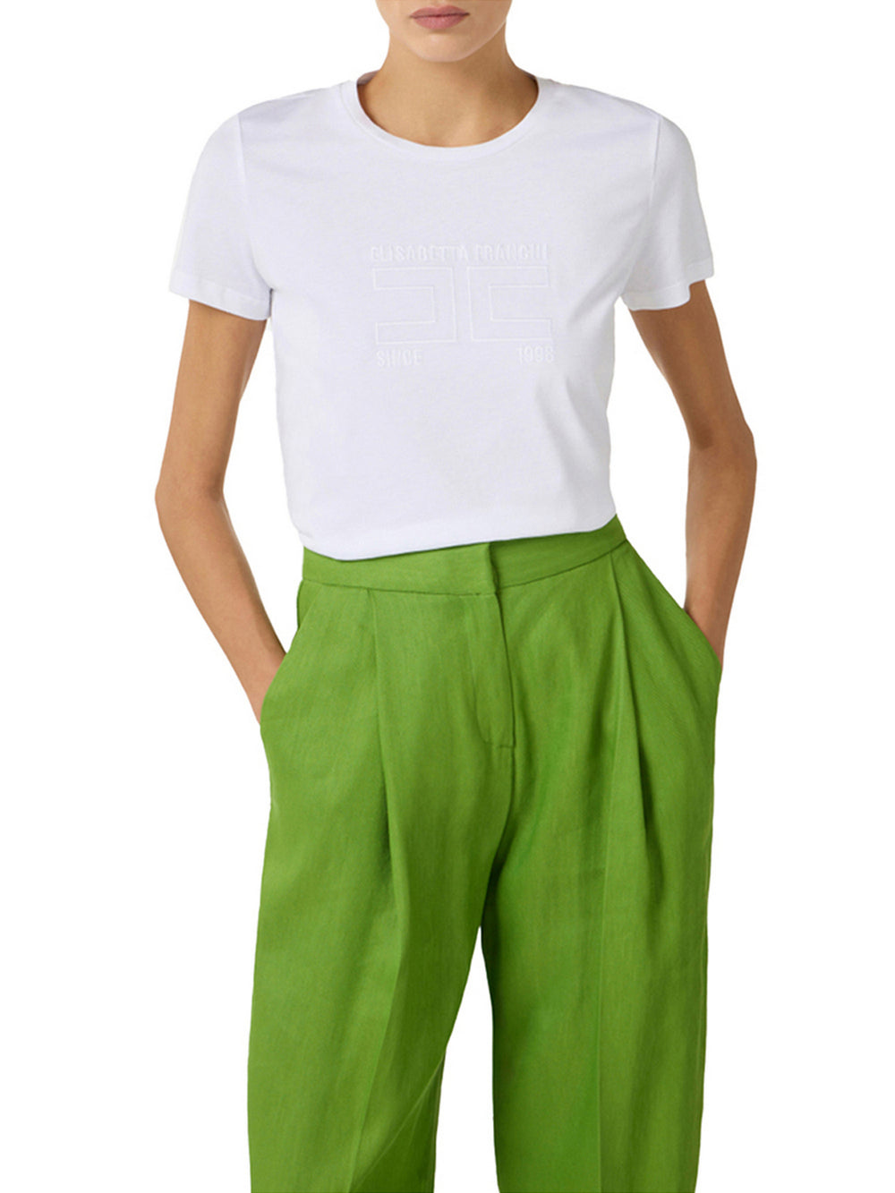 Elisabetta Franchi T-shirt Elisabetta Franchi In Jersey Con Logo Ricamato - Gesso
