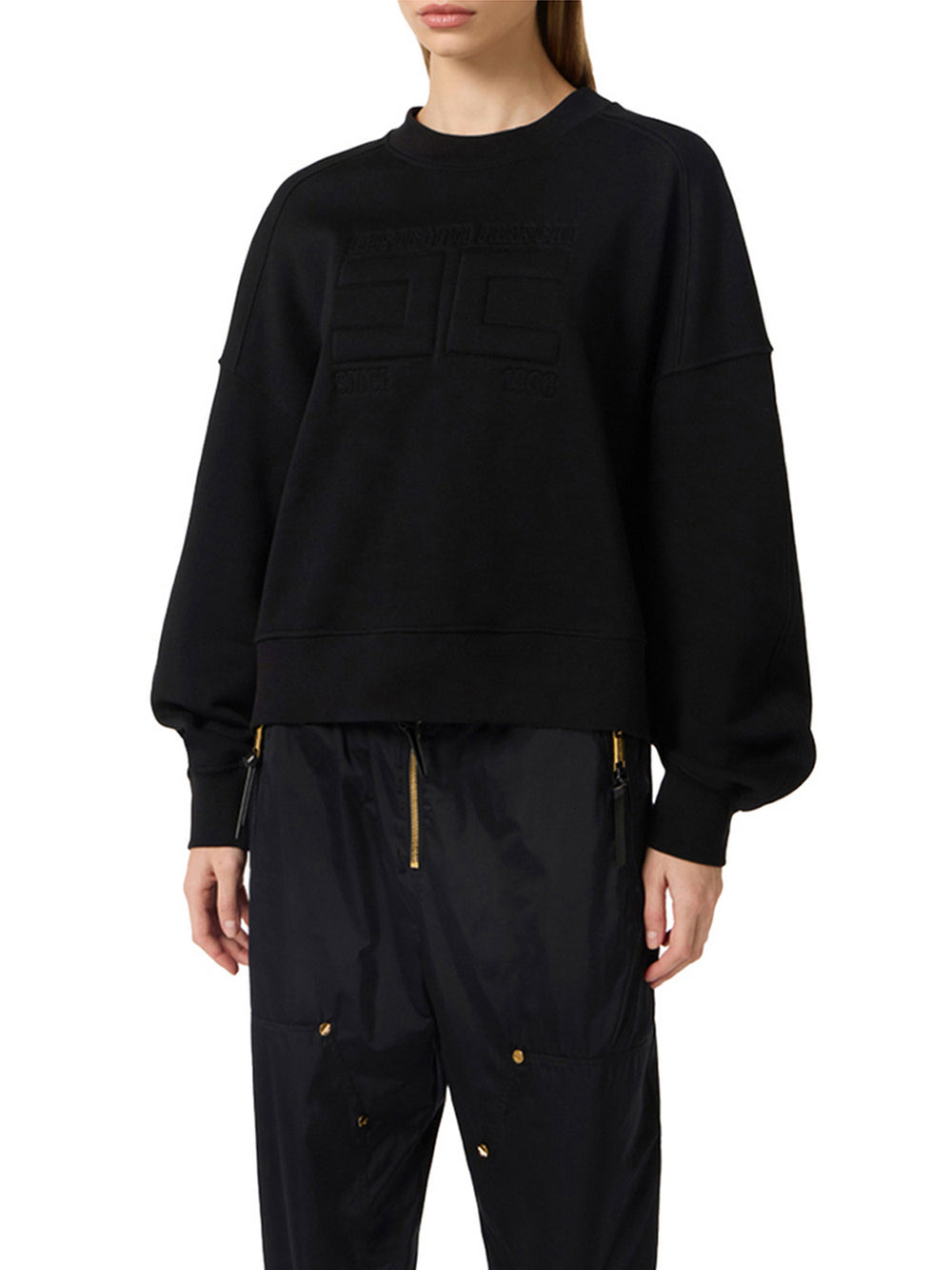 Elisabetta Franchi Felpa Elisabetta Franchi in cotone con logo embossed Nero