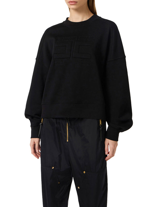 Elisabetta Franchi Felpa Elisabetta Franchi in cotone con logo embossed Nero