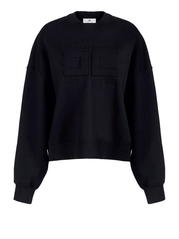 Elisabetta Franchi Felpa Elisabetta Franchi in cotone con logo embossed Nero