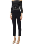 Elisabetta Franchi Pantaloni Elisabetta Franchi In Doppio Crêpe Stretch Con Logo Ricamato - Nero