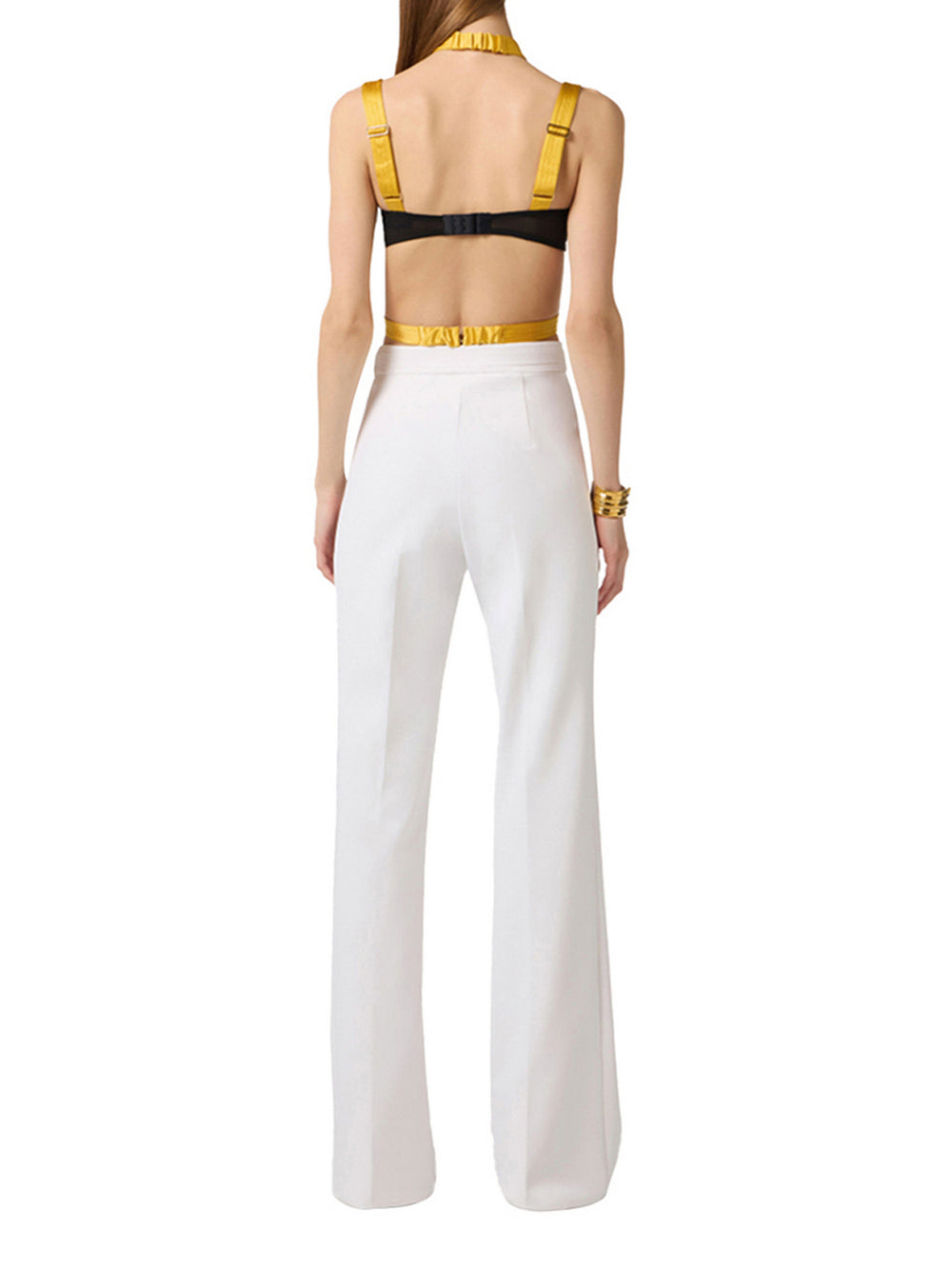 Elisabetta Franchi Pantaloni Elisabetta Franchi In Doppio Crêpe Stretch Con Logo Ricamato - Avorio