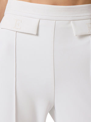 Elisabetta Franchi Pantaloni Elisabetta Franchi In Doppio Crêpe Stretch Con Logo Ricamato - Avorio