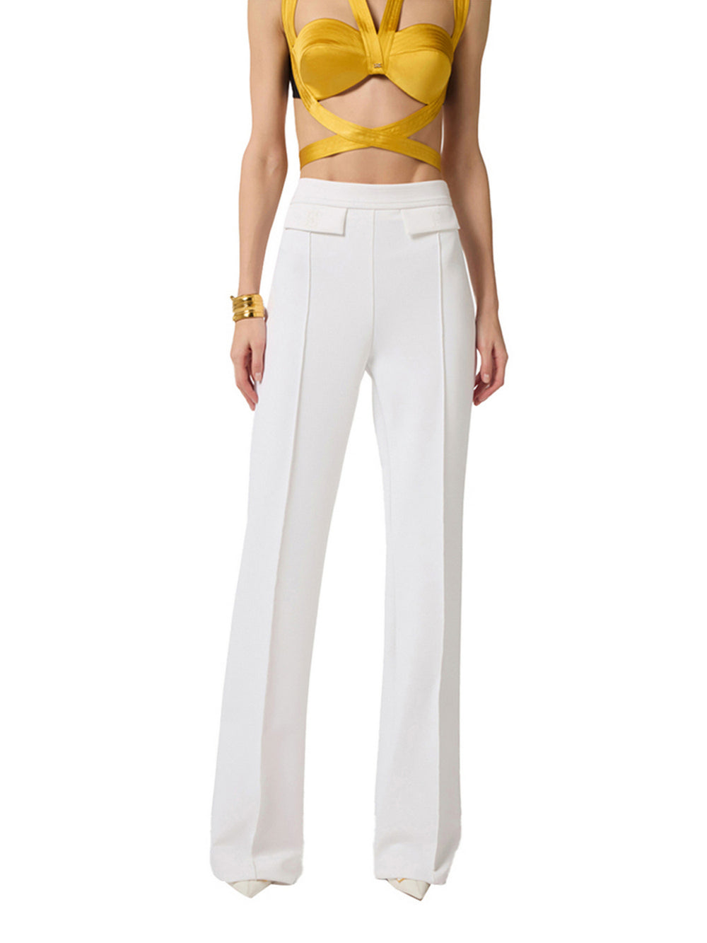 Elisabetta Franchi Pantaloni Elisabetta Franchi In Doppio Crêpe Stretch Con Logo Ricamato - Avorio