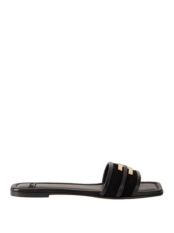 Elisabetta Franchi Sandalo Basso Elisabetta Franchi In Pelle Con Logo - Nero