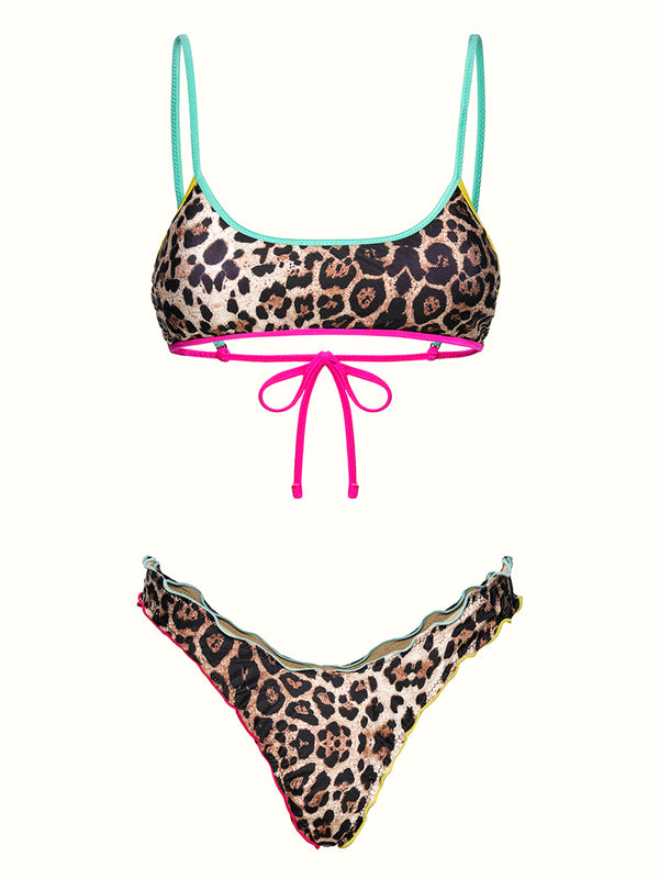 F**K Bikini Top Regolabile Con Slip Americano Fisso F**K - Leopardato