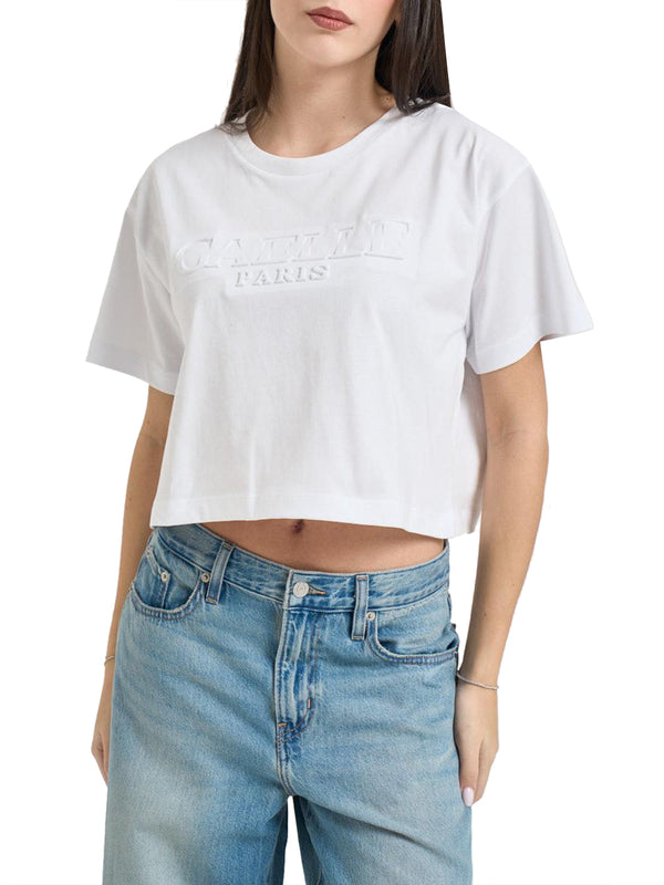GAELLE PARIS T-Shirt Crop Paricollo Mezza Manica Gaelle Paris - Bianco