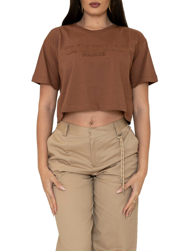 GAELLE PARIS T-Shirt Crop Paricollo Mezza Manica Gaelle Paris - Moka