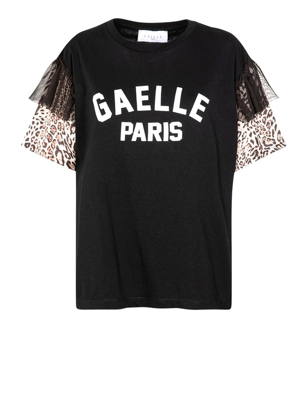 GAELLE PARIS T-shirt Gaelle Paris Paricollo Mezza Manica Con Dettaglio Manica In Raso - Nero
