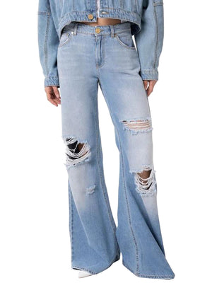 GAELLE PARIS Gaelle Paris Jeans Wide Leg Regular Con Cintura Nappine - Denim