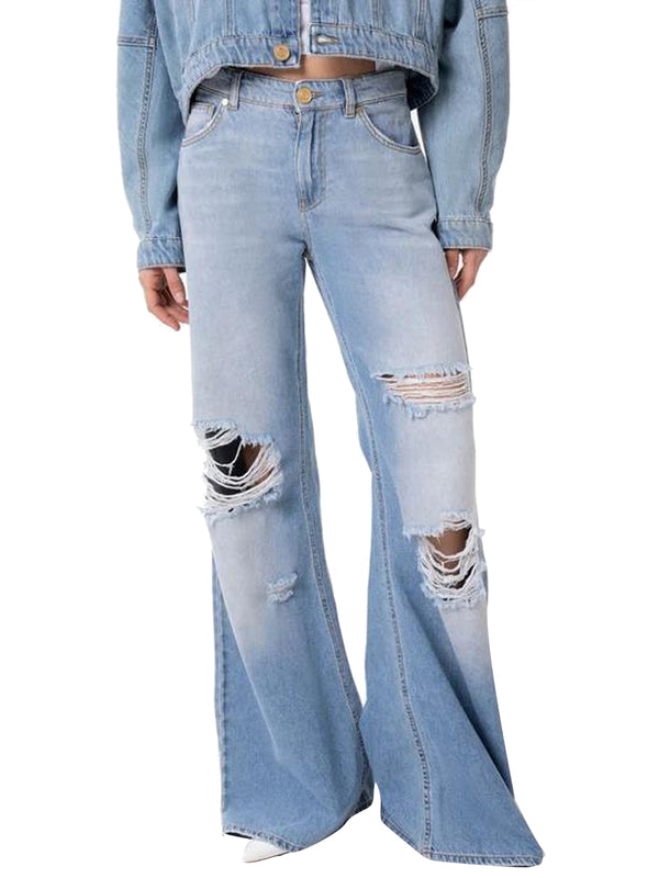GAELLE PARIS Gaelle Paris Jeans Wide Leg Regular Con Cintura Nappine - Denim