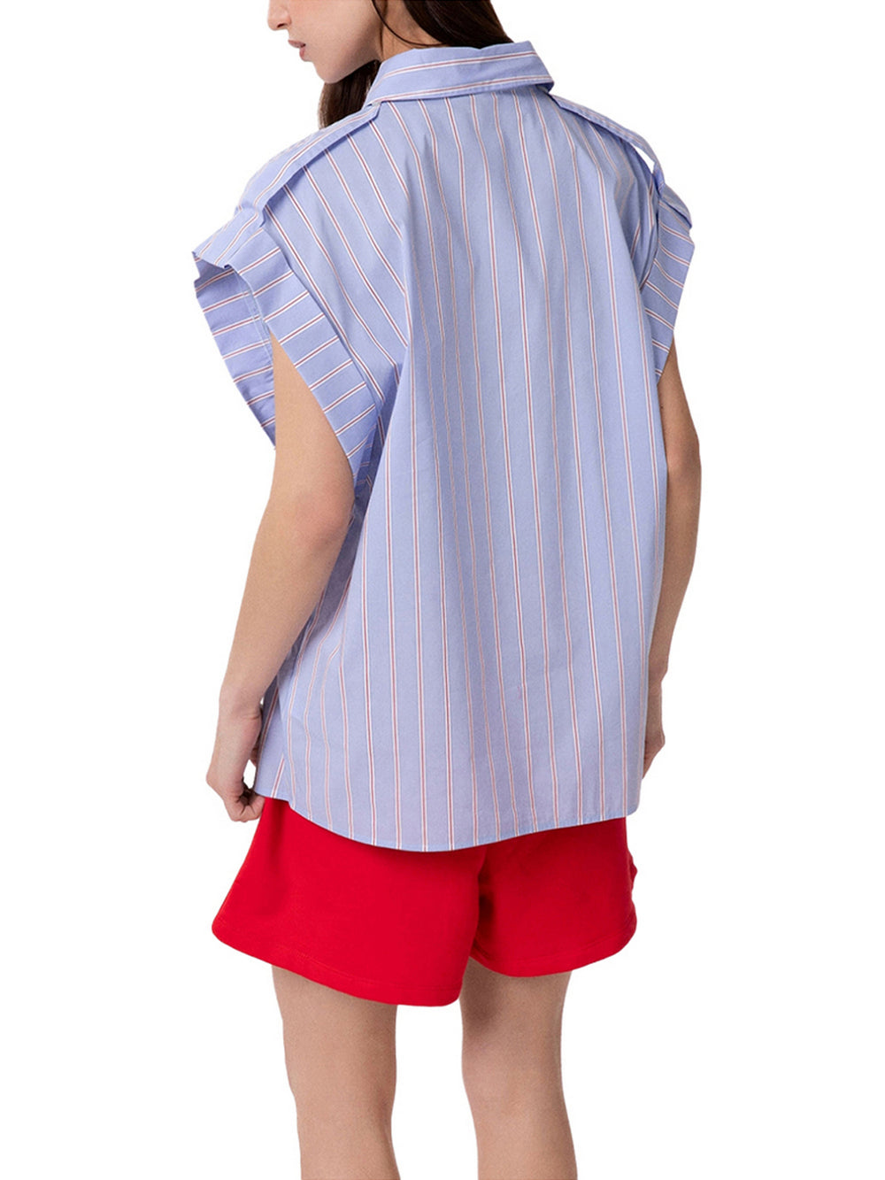 Gaelle Paris Camicia Gaelle A Manica Kimono Corta In Bastonetto Di Cotone - Azzurro/Bianco