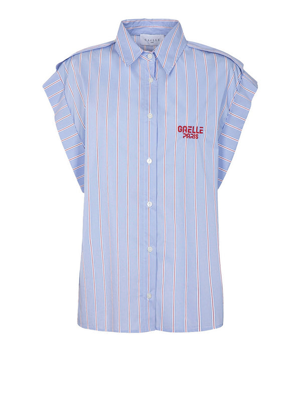 Gaelle Paris Camicia Gaelle A Manica Kimono Corta In Bastonetto Di Cotone - Azzurro/Bianco