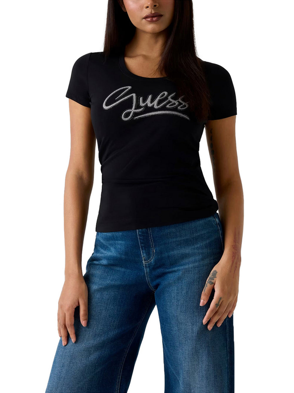 Guess T- Shirt Guess Con Strass Logo - Nero
